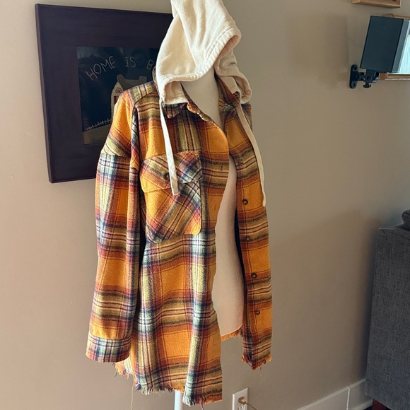Plaid Button Down Shirt with Hood - Picture 2 of 3